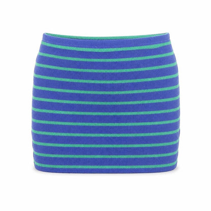 PrettyLittleThing Women Blue Green Striped Mini Knitted Skirt UK 16