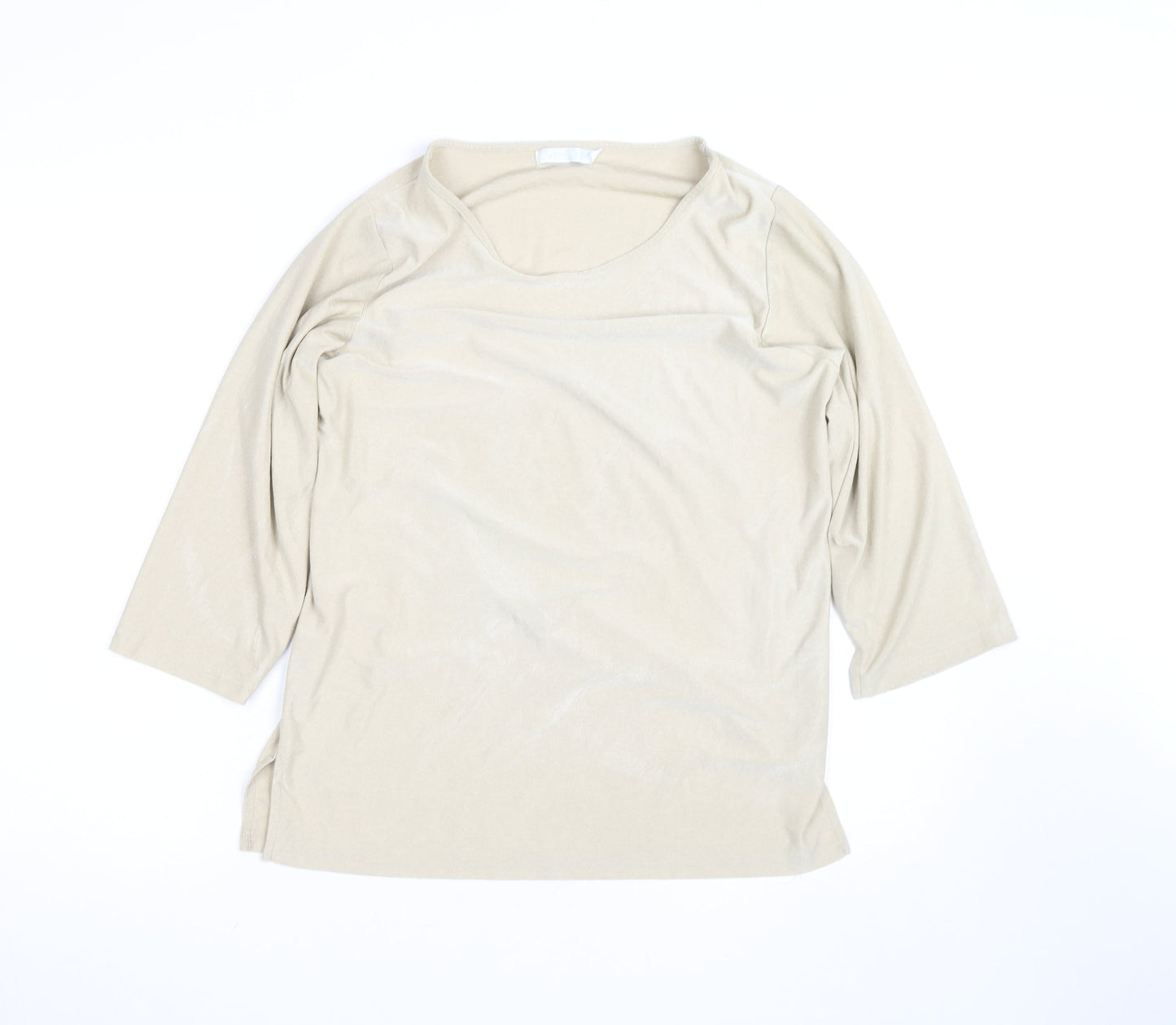 South One Women Beige Basic 3/4 Sleeve Polyester T-Shirt M