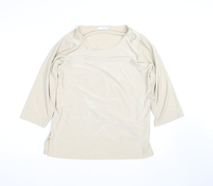 South One Women Beige Basic 3/4 Sleeve Polyester T-Shirt M