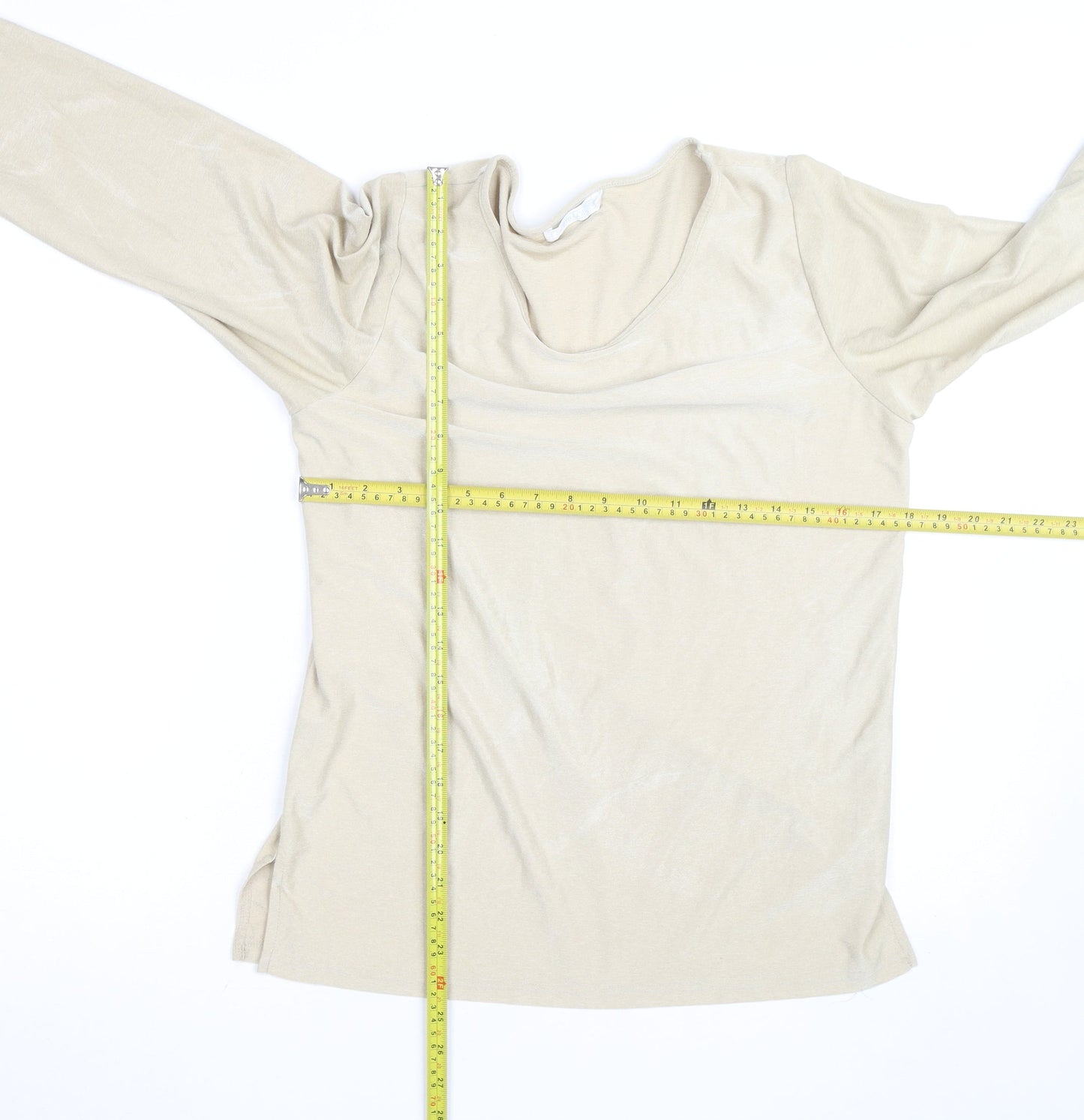 South One Women Beige Basic 3/4 Sleeve Polyester T-Shirt M
