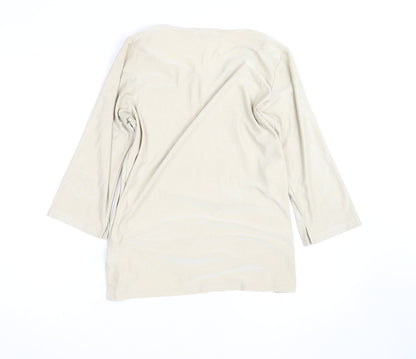South One Women Beige Basic 3/4 Sleeve Polyester T-Shirt M
