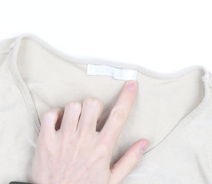 South One Women Beige Basic 3/4 Sleeve Polyester T-Shirt M
