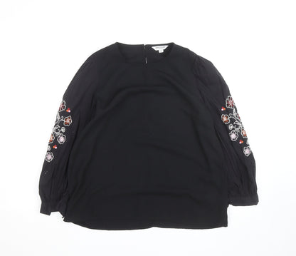 Great Plains Women Black Embroidered Long Sleeve Blouse Size 12