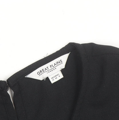 Great Plains Women Black Embroidered Long Sleeve Blouse Size 12