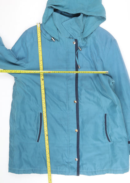Eleganze Women's Blue Hooded Rain Coat Size 20 Lined Long Waterproof