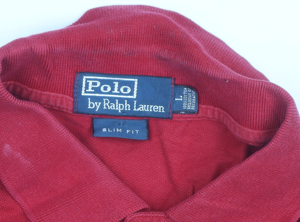 Ralph Lauren Men's Red Slim Fit Polo Shirt Size L Classic Logo