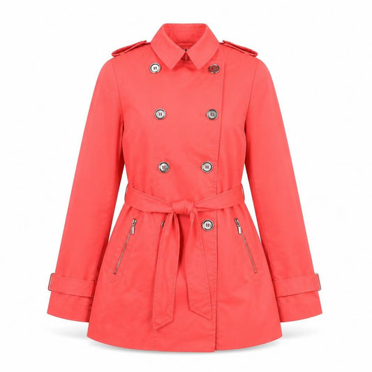 Front view of Principles Petite by Ben de Lisi Pink Trench Coat, size UK 10, Women’s Mid-Length Belted