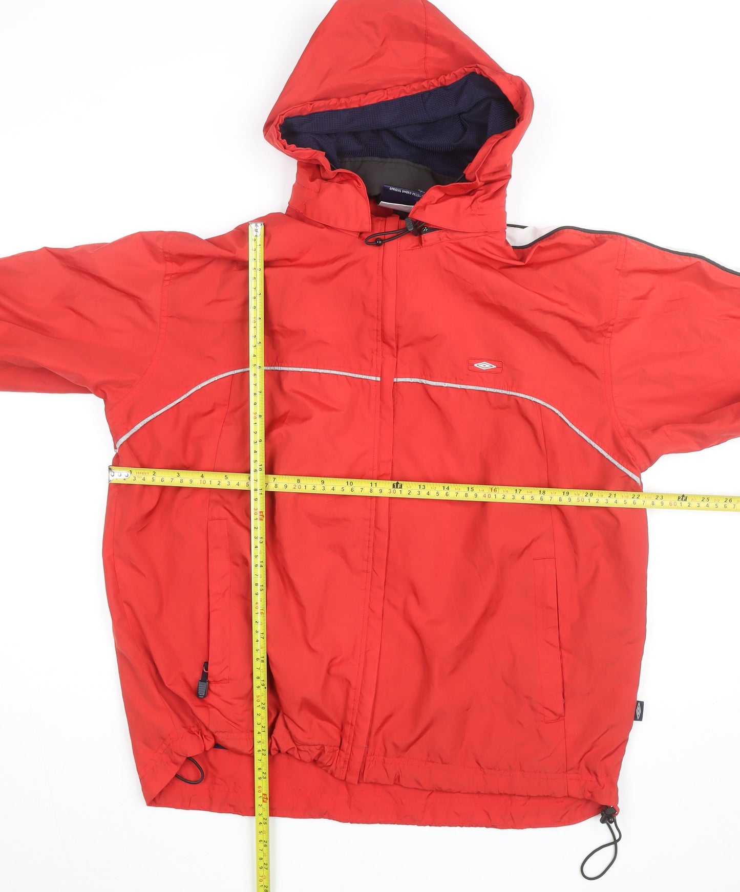 Umbro Men's Red Waterproof Hooded Windbreaker Jacket Size 38