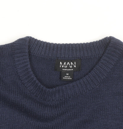 boohooMAN Men's Blue Reindeer Fair Isle Christmas Jumper Size M