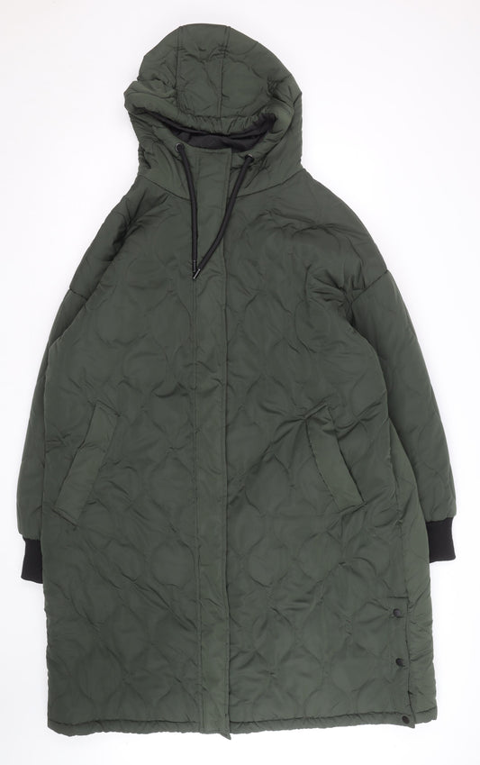 F&F Unisex Green Long Hooded Puffer Coat Size 20 Plus Shower Resistant