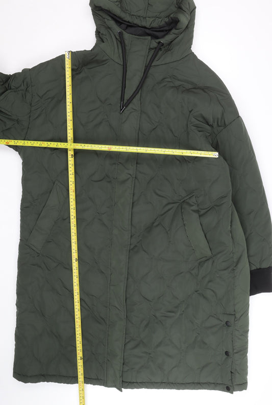 F&F Unisex Green Long Hooded Puffer Coat Size 20 Plus Shower Resistant