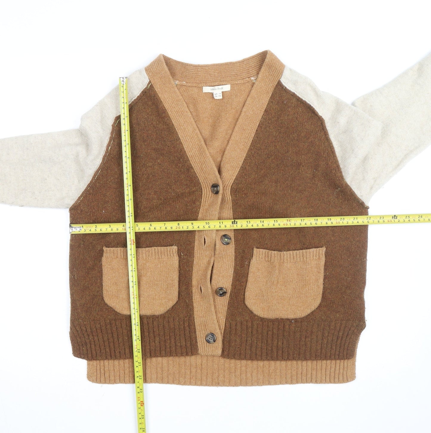White Stuff Women’s Brown Wool Blend Long Sleeve V-Neck Cardigan UK 14