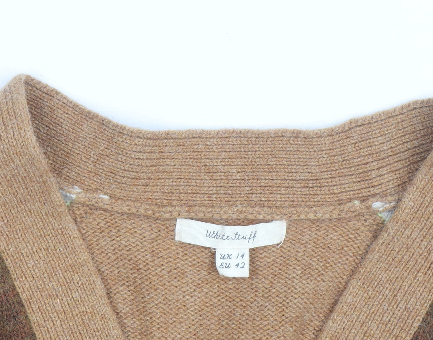 White Stuff Women’s Brown Wool Blend Long Sleeve V-Neck Cardigan UK 14