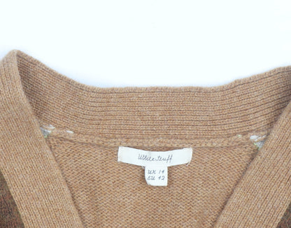 White Stuff Women’s Brown Wool Blend Long Sleeve V-Neck Cardigan UK 14