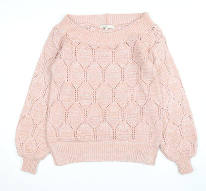 Next Womens Pink Open-Knit Pullover Jumper Size S