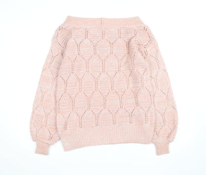 Next Womens Pink Open-Knit Pullover Jumper Size S