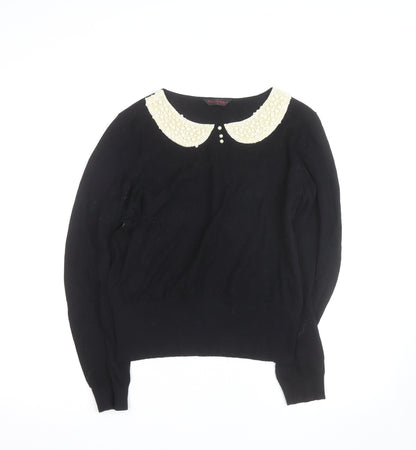 Miss Selfridge Women’s Black Beaded Collar Cotton Jumper Size 16