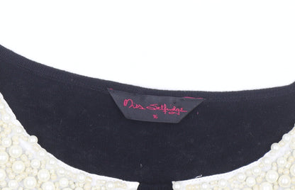 Miss Selfridge Women’s Black Beaded Collar Cotton Jumper Size 16