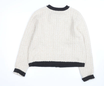Tahari Women Beige Black Cardigan XL Long Sleeve Classic Knit