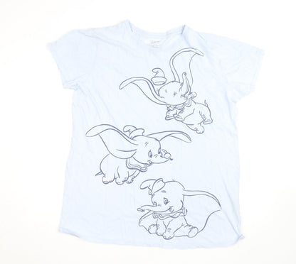 Disney Women's Blue Dumbo Print Short Sleeve Cotton T-Shirt L