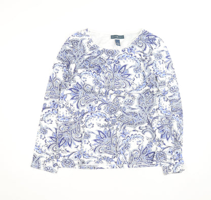 Karen Scott Women Blue Paisley Long Sleeve Cotton Blend Top XL