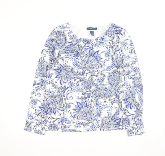 Karen Scott Women Blue Paisley Long Sleeve Cotton Blend Top XL