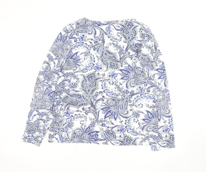 Karen Scott Women Blue Paisley Long Sleeve Cotton Blend Top XL