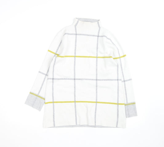 Tahari Women's White Mock Neck Check Knit Jumper Size S