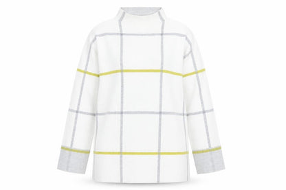 Tahari Women's White Mock Neck Check Knit Jumper Size S