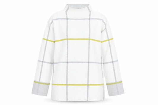 Tahari Women's White Mock Neck Check Knit Jumper Size S