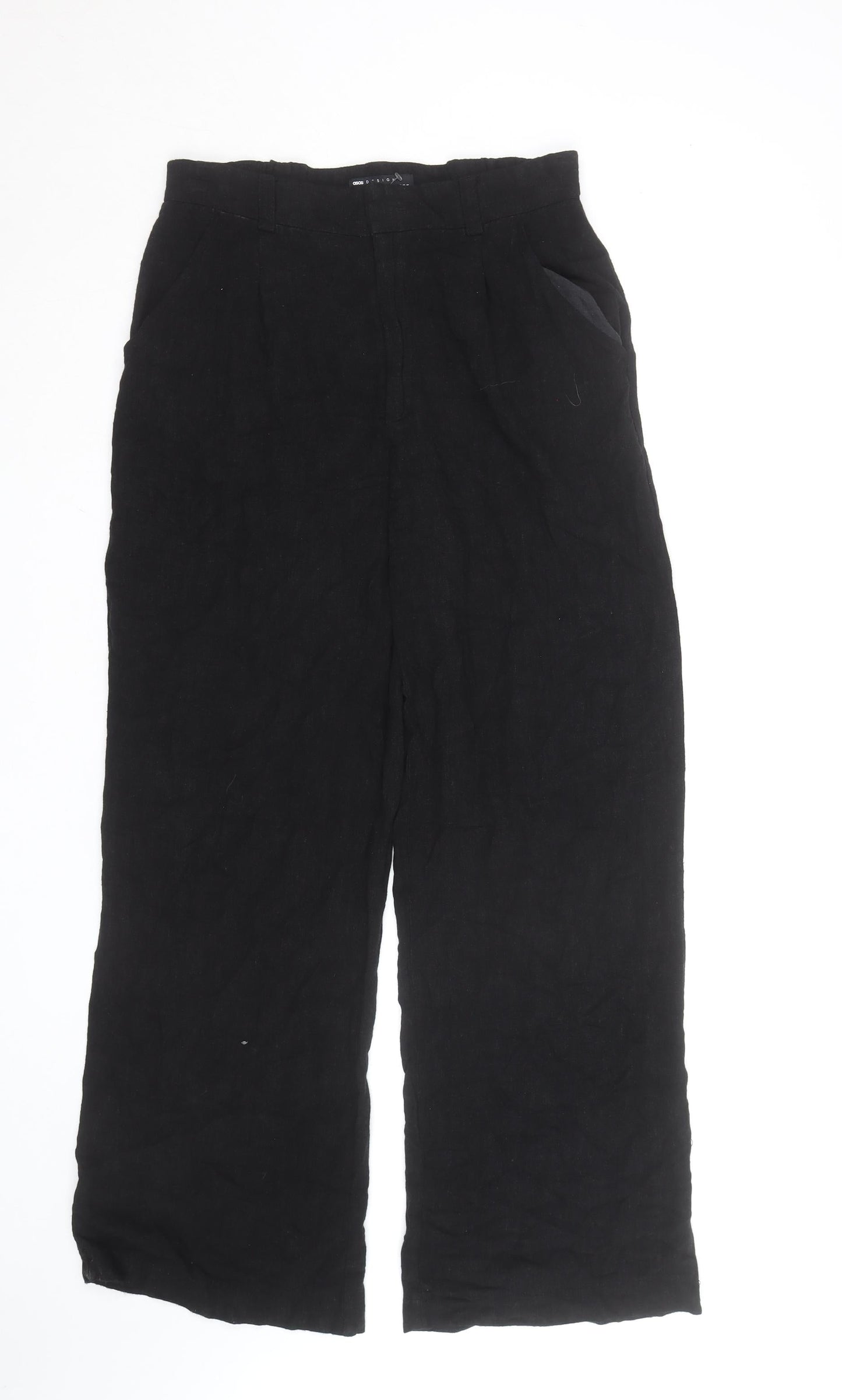 ASOS DESIGN Womens Black Linen Wide-Leg High Rise Trousers Size 8