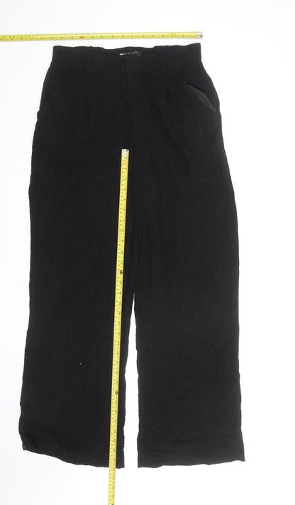ASOS DESIGN Womens Black Linen Wide-Leg High Rise Trousers Size 8