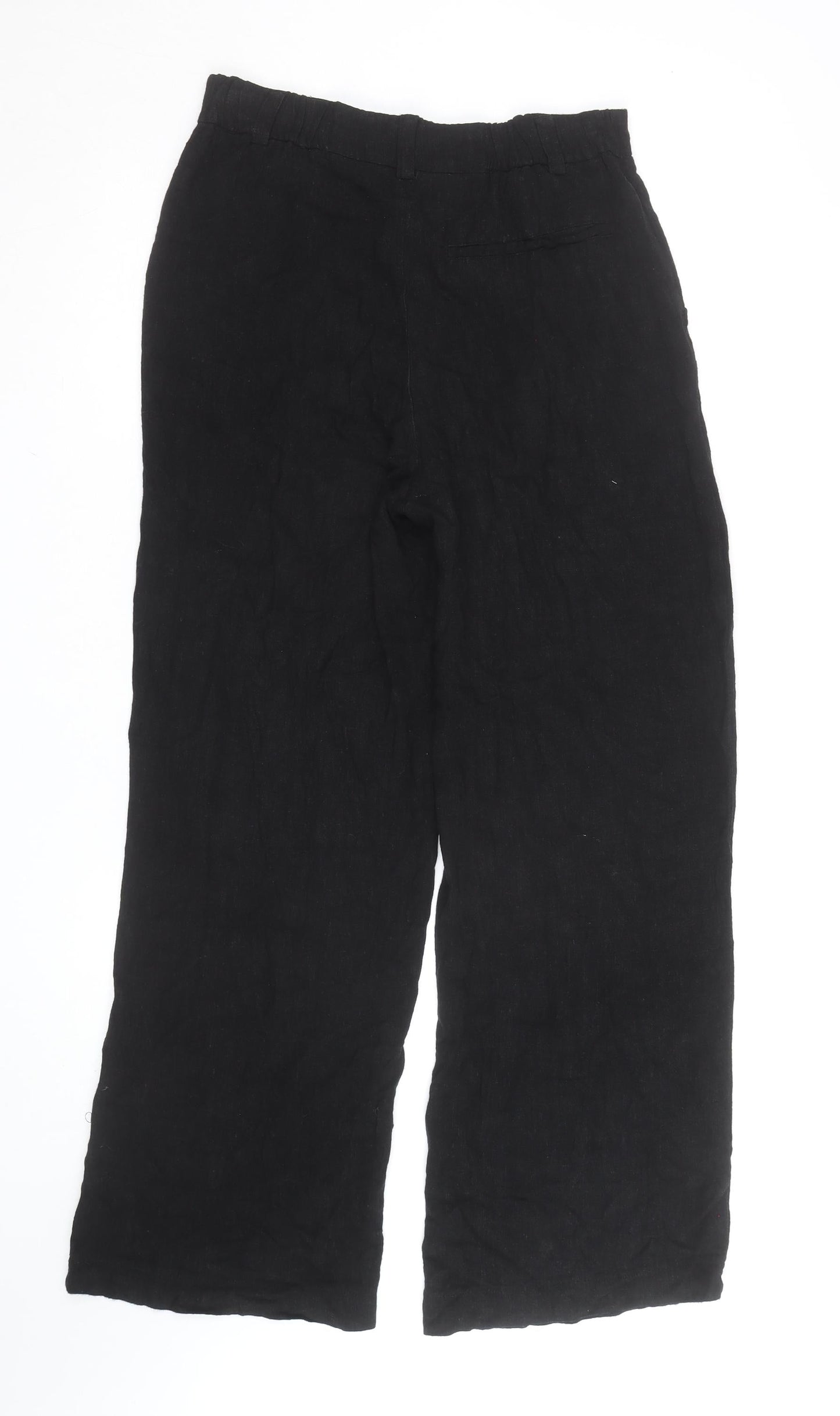 ASOS DESIGN Womens Black Linen Wide-Leg High Rise Trousers Size 8