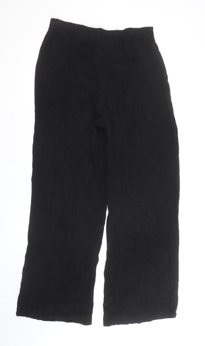 ASOS DESIGN Womens Black Linen Wide-Leg High Rise Trousers Size 8