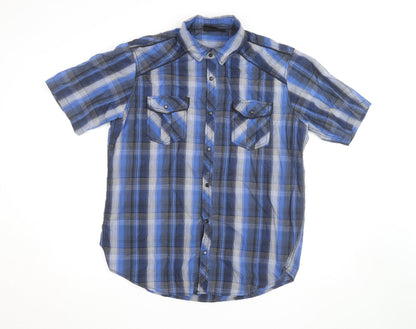 Burnside Men's Blue Plaid Short Sleeve Button-Up Shirt XL