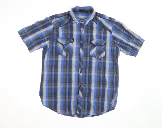Burnside Men's Blue Plaid Short Sleeve Button-Up Shirt XL