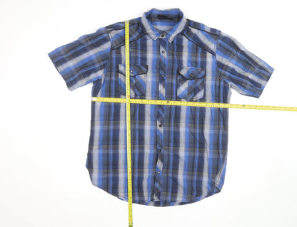 Burnside Men's Blue Plaid Short Sleeve Button-Up Shirt XL