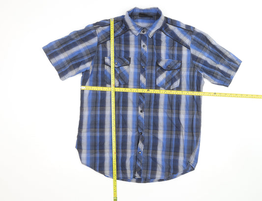 Burnside Men's Blue Plaid Short Sleeve Button-Up Shirt XL
