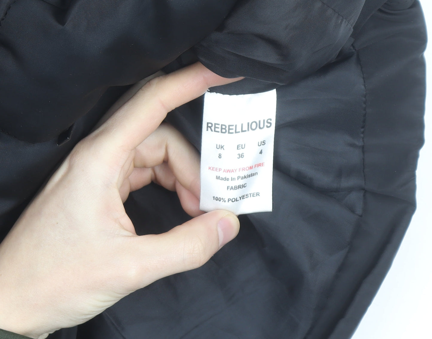 Rebellious Womens Black Puffer Waistcoat UK 8 Sleeveless Full Zip