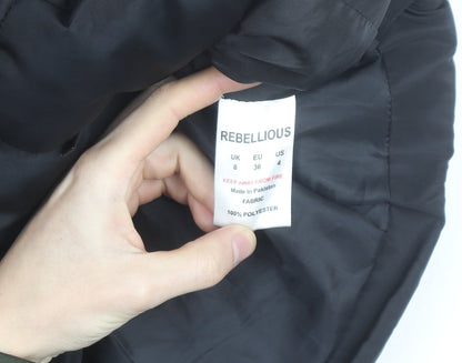 Rebellious Womens Black Puffer Waistcoat UK 8 Sleeveless Full Zip
