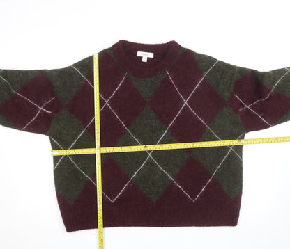 Marks and Spencer Women Burgundy Green Argyle Wool Blend Jumper M