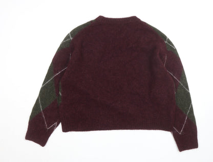 Marks and Spencer Women Burgundy Green Argyle Wool Blend Jumper M