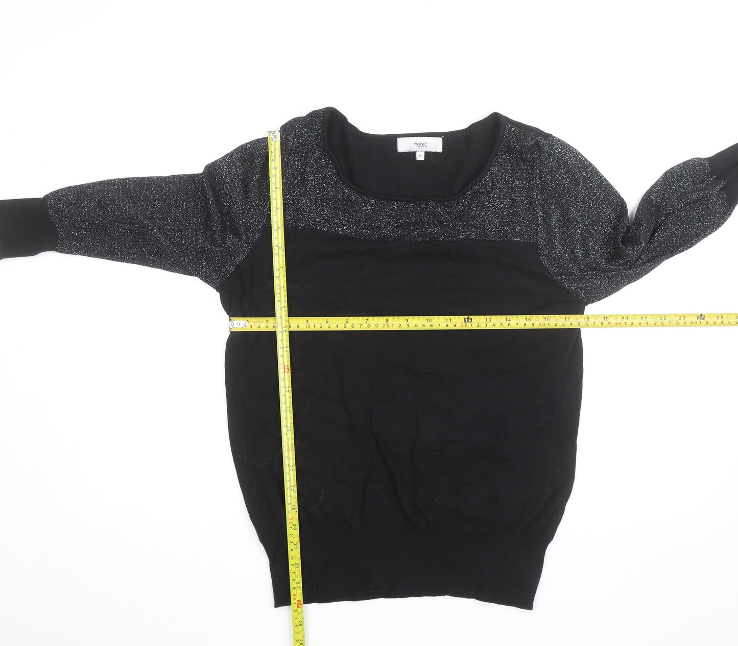 Next Women's Black Metallic Long Sleeve Pullover Jumper Size 16