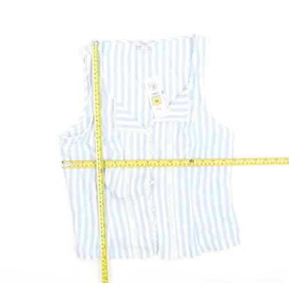 Marks and Spencer Womens Blue Striped Sleeveless Cotton Blend Blouse Size 10