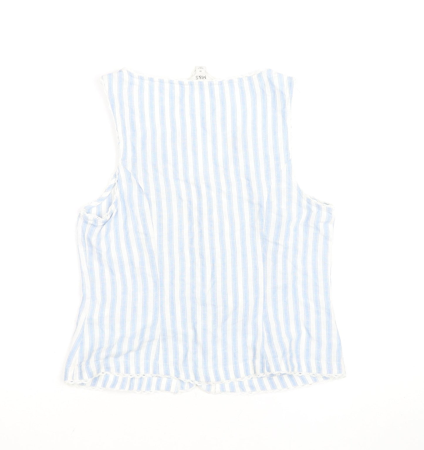 Marks and Spencer Womens Blue Striped Sleeveless Cotton Blend Blouse Size 10