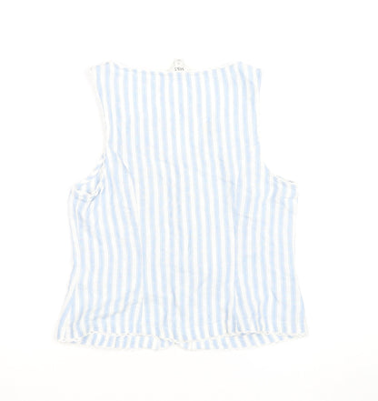 Marks and Spencer Womens Blue Striped Sleeveless Cotton Blend Blouse Size 10