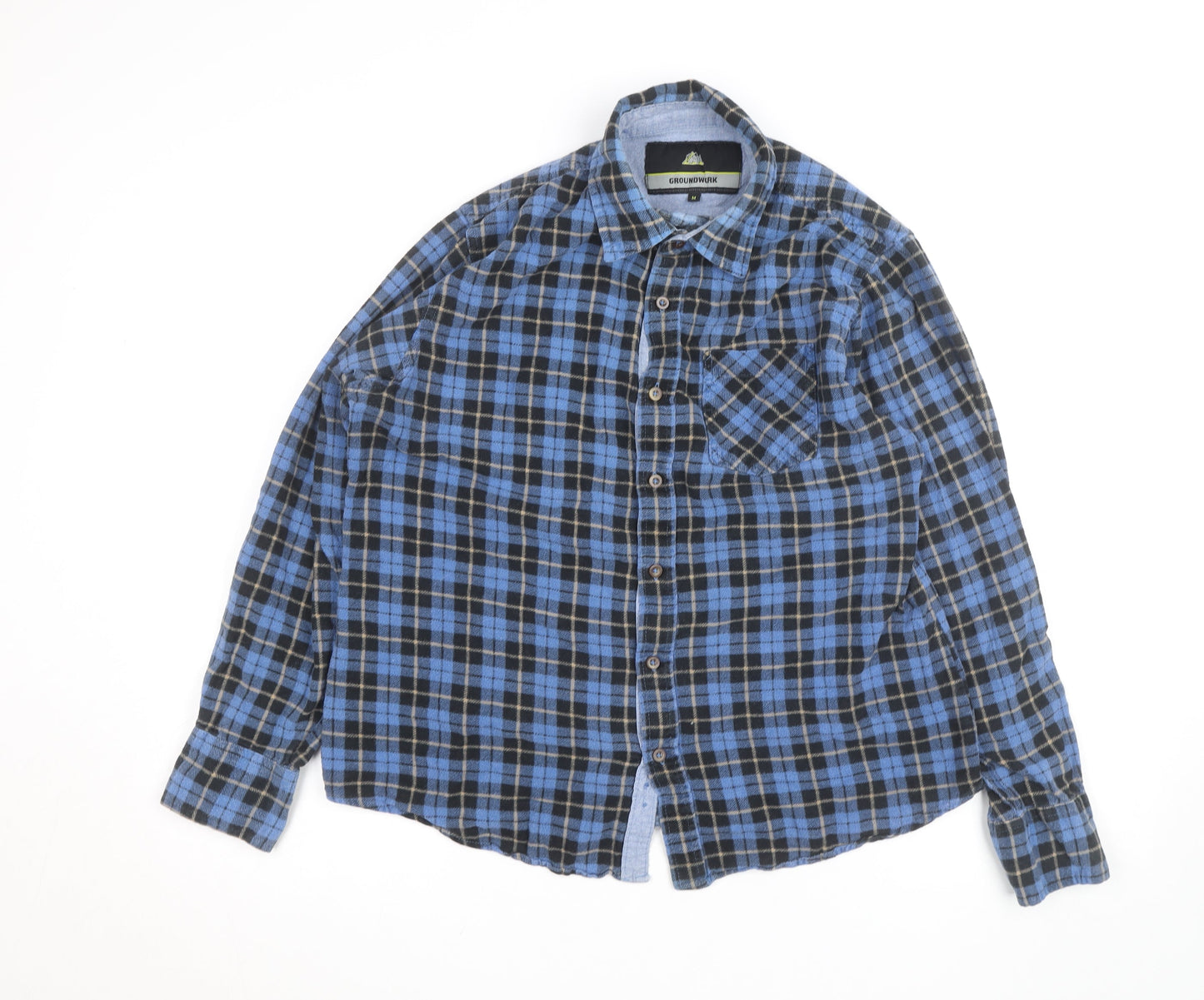 Groundwork Men's Blue Check Flannel Long Sleeve Button-Up Shirt M