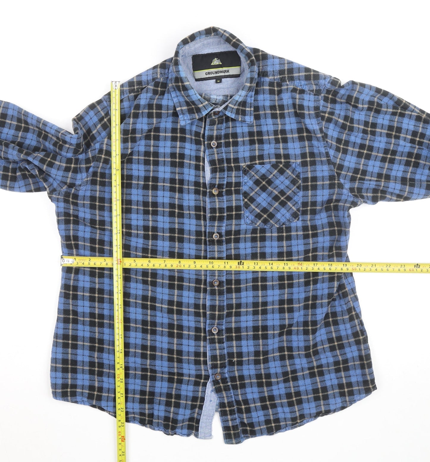 Groundwork Men's Blue Check Flannel Long Sleeve Button-Up Shirt M