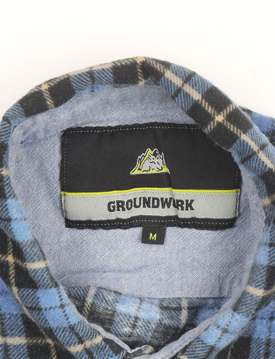 Groundwork Men's Blue Check Flannel Long Sleeve Button-Up Shirt M
