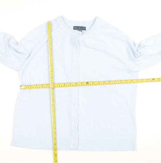 Karen Scott Women Light Blue Acrylic Cardigan L Button Front Knit